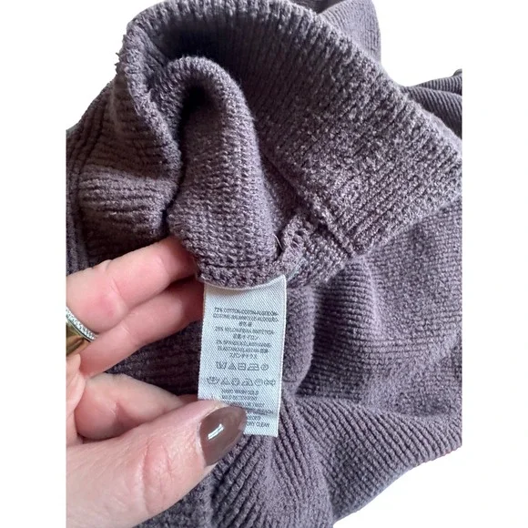 Free People Cowl Neck Tunic Sweater Medium Purple Oversized Knit Minimalist Boho - Picture 4 of 4